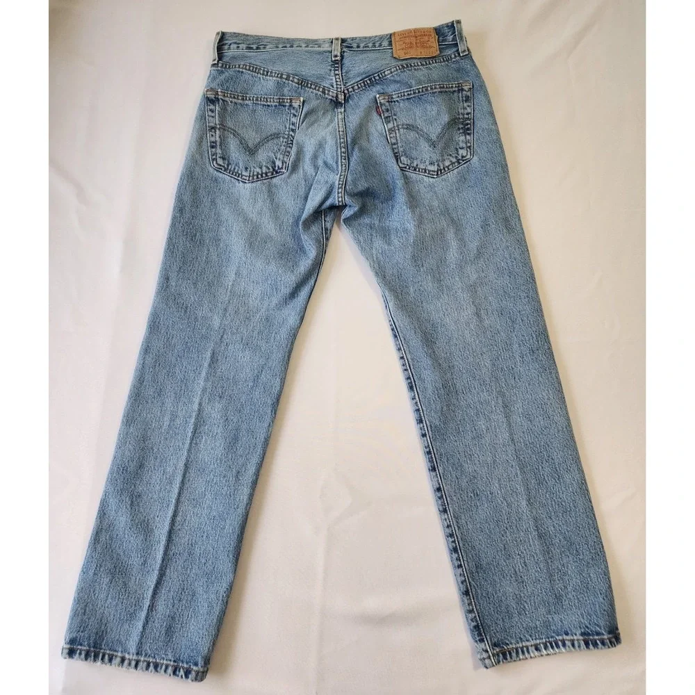 Levi's 501 Original Button Fly Jeans Men's W34 L30 Light Wash Straight Leg 100%